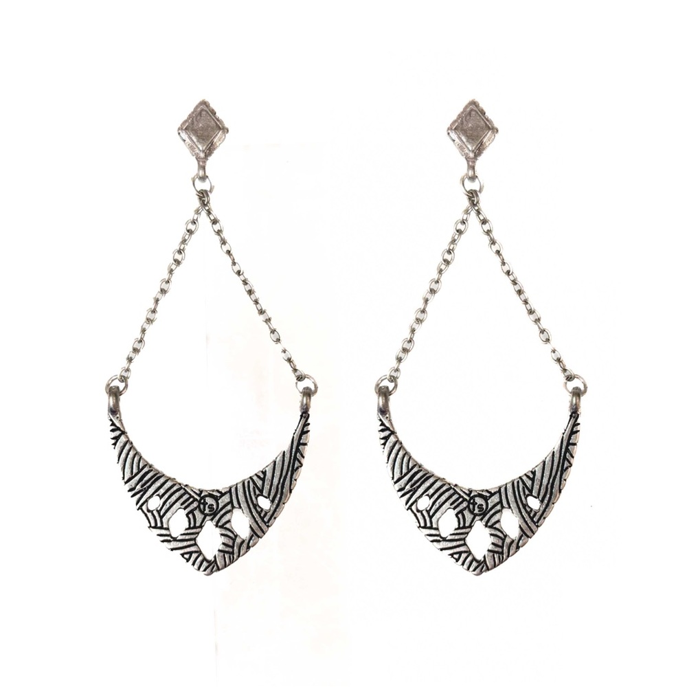 NEW - The Sak Chic Silver Textured & Dangle Drop Chain Post Earrings